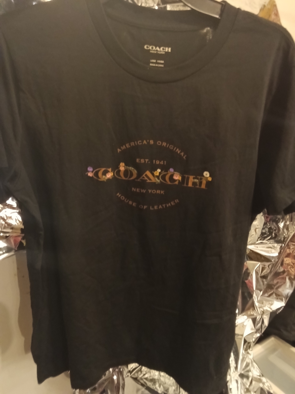 Coach Black Short-Sleeve Logo Tee with Multicolor Accents